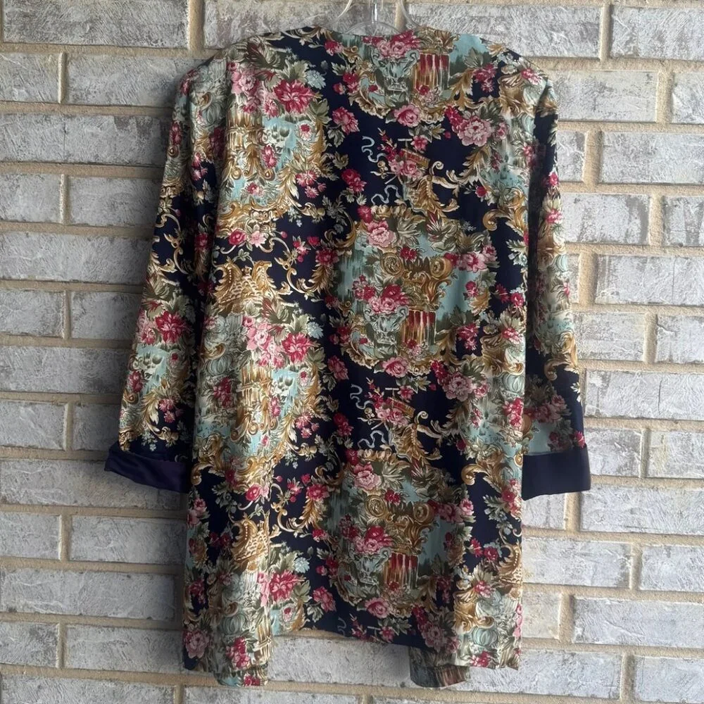 Ultra Dress Vintage 3/4 Sleeve Floral Boho Open Front Cardigan Cover Up Size 14